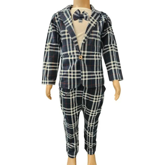 3T Boys Blue 3piece Suit Set. Long Sleeve Undershirt, Sport Jacket, Pant - Picture 1 of 7